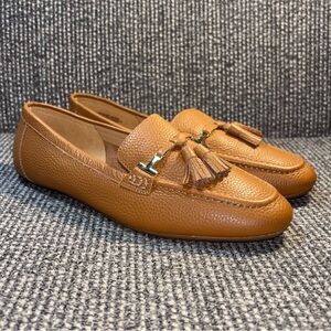 Talbots Brown Pebbled Leather Tassel Loafers Driving Flats Womens 8.5M